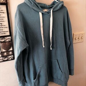 Zenana Relaxed Teal Hoodie Sweatshirt with Drawstring